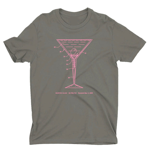 Project + Patent - Martini Glass Patent - T-Shirt - Charcoal Shirt with Light Pink Ink - NEW COLOR!