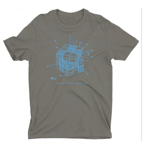 Project + Patent - Rubik's T-shirt - Charcoal with Electric Blue Ink - NEW!