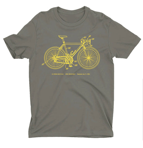 Project + Patent - 10-Speed Bicycle - T-Shirt - Charcoal with Yellow Ink